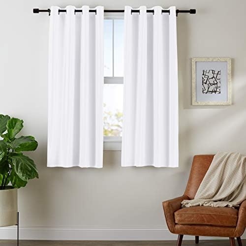 Amazon Basics Room Darkening Blackout Window Curtains with Grommets - 42 x 63-Inch, White, 2 Panels