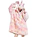 IvyH Coperta Oversize con Cappuccio, Coperta Sherpa Indossabile Coperta Invernale Calda e Accogliente per TV con Felpa con Cappuccio Unicorno Carino per Ragazze Donne Adolescenti Adulti