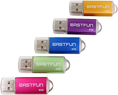 EASTFUN 5Pcs 8GB USB Flash Drive USB 2.0 Flash Memory Stick Thumb Stick Pen(Five Mixed Colors: Blue Purple Rose Green Gold)