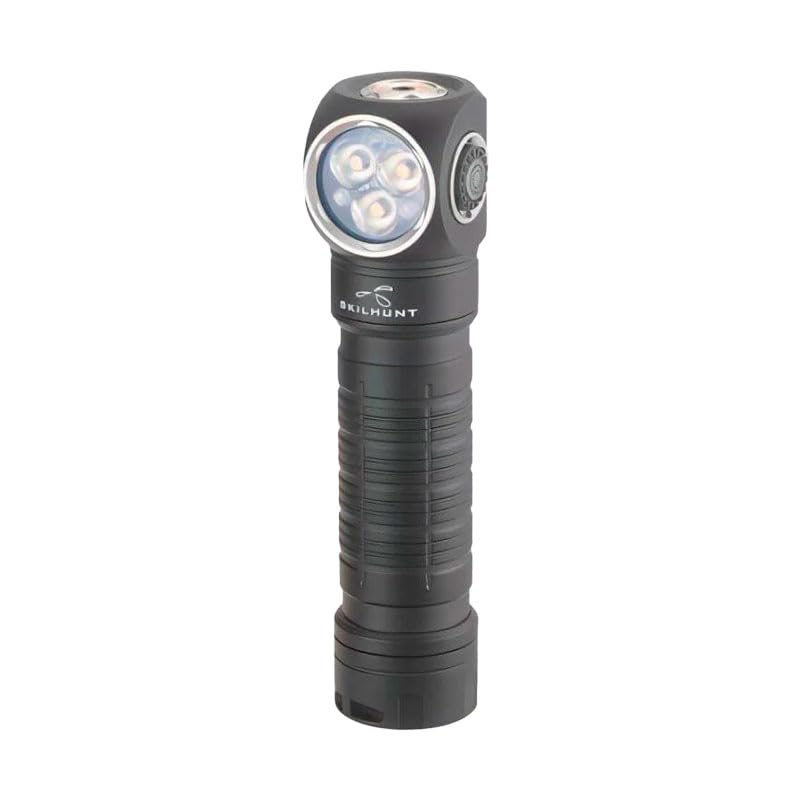 SKILHUNTESKTE H200 (High CRI Version, 4500K, R9080) Multi-light Sources 2 in 1 Flashlight/Headlamp, White/Red Lights, NICHIA 519A LED 1100 Lumens (Black, with 18650 Battery)