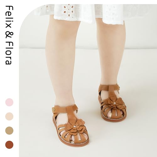 Image of Felix & Flora Toddler Girls Sandals Flower Girl Shoes Soft Rubber Princess Flat Shoes