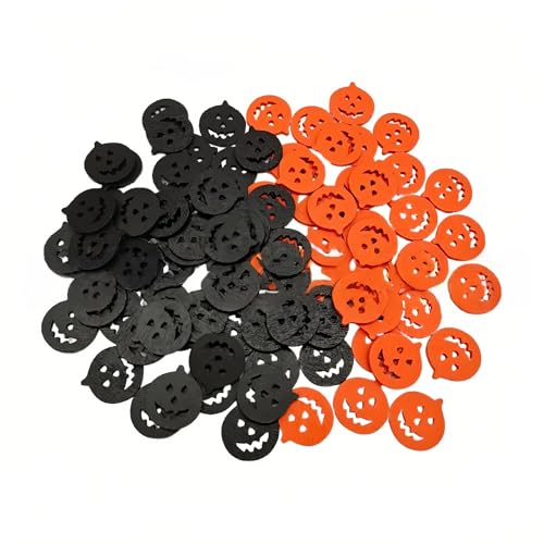 100Pcs Halloween Buttons, 1" Wooden Black Orange Pumpkin Sewing Buttons Embellishments for Sewing, Scrapbooking, Costume Decorations, Buttons for Halloween DIY Crafts (Black)