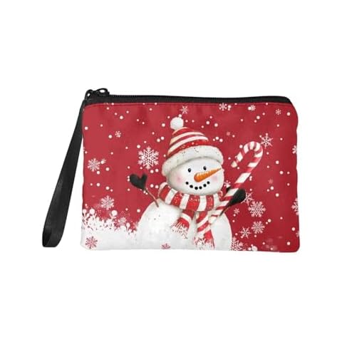 COEQINE Snwoman Purses Christmas Purse Cute Candy Bone Storage Bag Small Portable Travel Accessories With Keychain Lightweight Soft Flannet Fabric Coin Case With Handles Cover