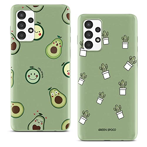 Phoona [2-Pack] Mobile Phone Case for Samsung Galaxy A13 4G Case 6.6", TPU Silicone Bumper Shockproof Anti-Scratch Frosted Green Cover with Pattern Design Protector Case for Samsung A13 4G - Avocado