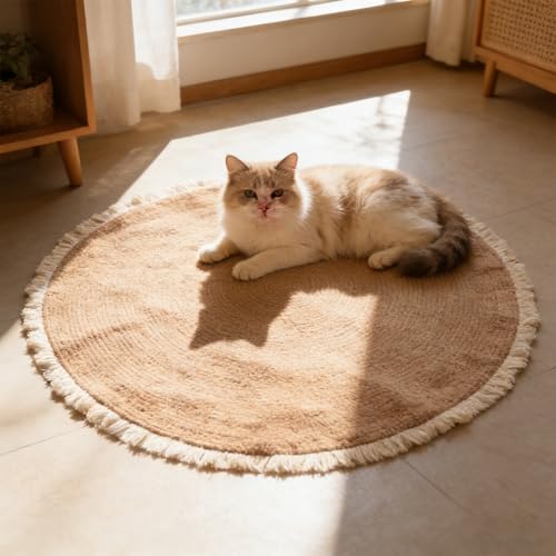 Shgxjjnb Cat Rug Cat Scratch Rug 39 in Washable Boho Braided Circle Rug Soft and Stylish Home Accen for Cat Lovers