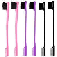 6Pack Double Sided Edge Control Hair Brush Professional Edge Control Hair Brush Comb Set, Dual-Sided Bristle Design, Pink Purple Black — image 2