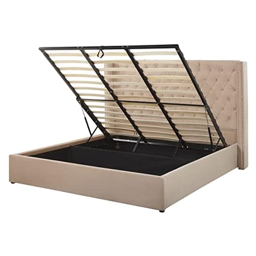 Beliani Letto Imbottito Tessuto Beige con Box e testiera Alta 180 x 200 cm