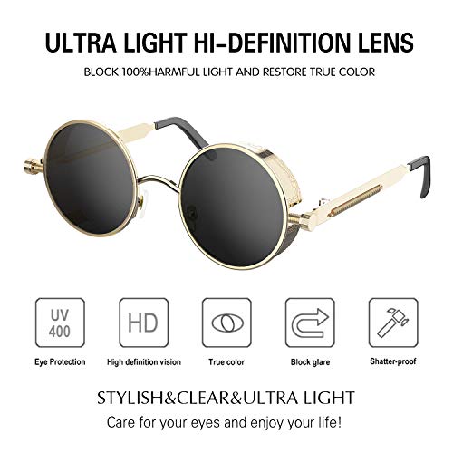 Image of PROUDDEMON Retro Gothic Steampunk Sunglasses for Women Men Round Lens Metal Frame