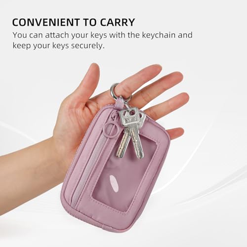 Image of The Iris Wallet Zipper Mini Coin Purse Keychain ID Holder Wallet | Zip Card Case with ID Window Purses for Women Mini Portable Keychain Wallet,Pink Cherub