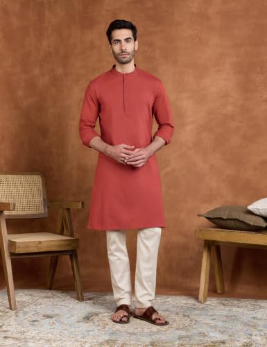 Image of Amazon Brand - Symbol Men's Cotton Blended Full Sleeve Kurta| Regular Fit | Classic Mandrin Collar| Front Half Open | Available in Plus Sizes
