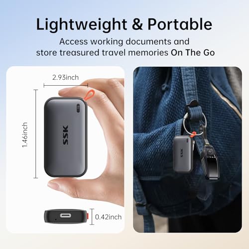 Image of SSK Portable SSD 2TB External Solid State Drives, up to 1050MB /s USB C SSD External Hard Drive USB 3.2 Gen2 for iPhone 15 /16 /17Pro MAC PC Android