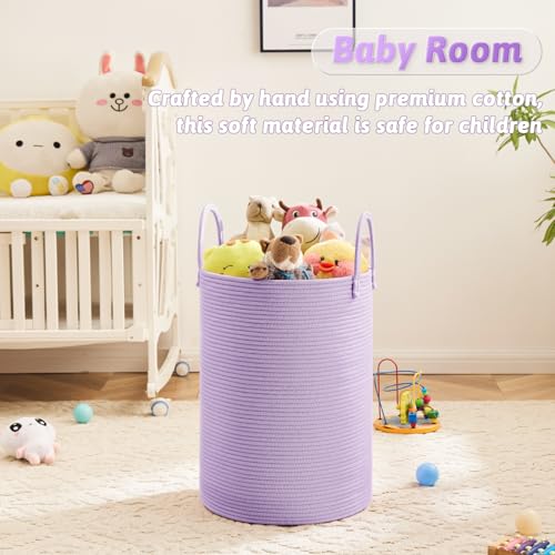 Image of Artfeel Laundry Basket,Woven Cotton Rope Laundry Hamper,100L for Decorative Storage of Dirty Clothes,Toys and Blankets in Bathroom,Baby Room and Living Room