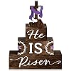 4 Pcs Easter Table Decorations He Is Risen Wooden Table Sign Religious Wood Table Centerpiece Easter Cross Blocks Farmhouse Tiered Tray Decor for Home Kitchen Table Shelf Decor Religious