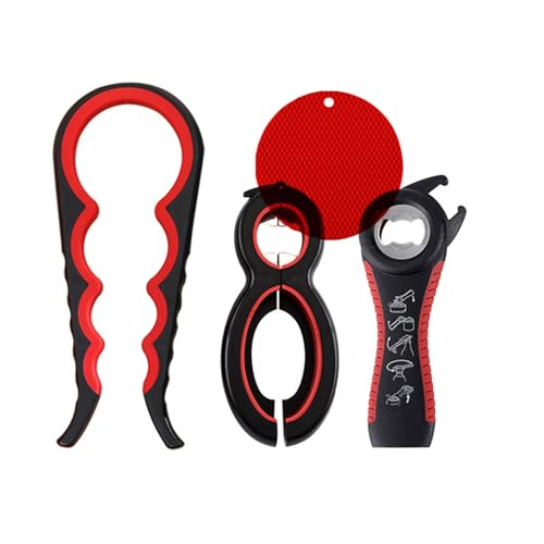 Ruspela Apribarattoli, confezione da 4 apribottiglie per mani di artrite, 6 in 1, 5 in 1, apribottiglie 4 in 1, tappetino antiscivolo