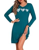 Marvmys Nachthemd Damen Baumwolle V-Ausschnitt Nachtwäsche Winter Schlafkleid Langärmeliges Nachthemden mit Printed Herzdruck S-4XL