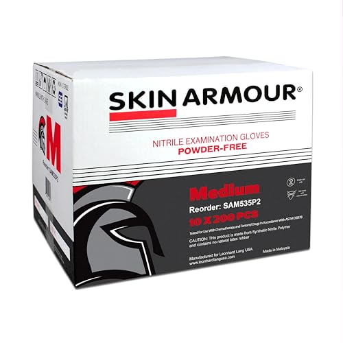 SKIN ARMOUR® Powder-Free Nitrile Medical Exam Gloves, Disposable, Non-Sterile, Textured Finger Tips, Latex-Free, Cobalt Blue (Small (Box of 200))