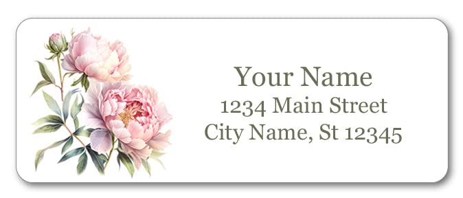 Personalized Return Address Labels - Delicate Peonies - 60-1000 Custom Self-Adhesive Stickers