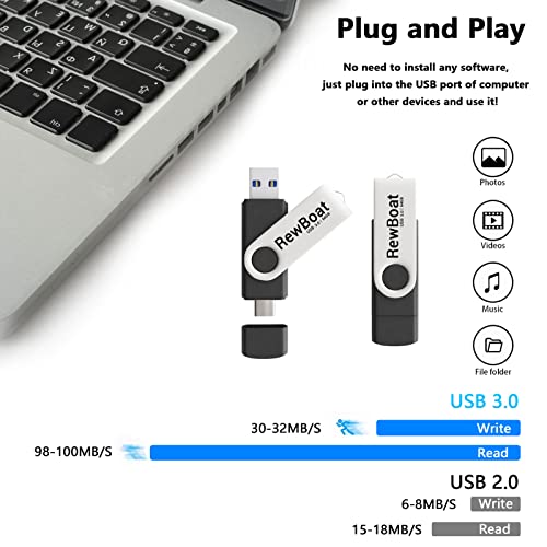 REWBOAT 64GB Type C Flash Drive 2 in 1 OTG USB 3.0 + USB C Memory Stick Phone External Storage Thumb Drive Jump Drive High-Speed Data Tranfer for Android Smartphone Computers - Image 4
