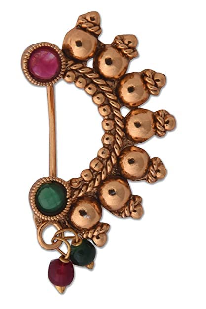 Gargish Maharashtrian Style Copper Nosepin with Artificial Stone and Beads, Nath, Without Piercing Marathi Nose Pin For Women and girl (B0B3J6NHPR) Amazon Price History, Amazon Price Tracker