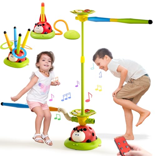5 in 1 Musical Jump Toys, Toss Ring Game Stomping Launch Rocket Launcher for Kids, Obstacle Avoidance & Jump Squating Toy Games Remote Control Outdoor & Indoor Toys for Ages 4-8 8-13