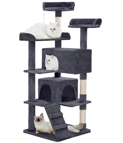 Made4Pets Cat Tree 54in Cat Tower for Indoor Cats Kitten Tree Multi-Level Cat Tree with 2 Condo Furniture Activity Center with Scratching Posts Funny Toys Kittens Pet Play House, Dark Grey