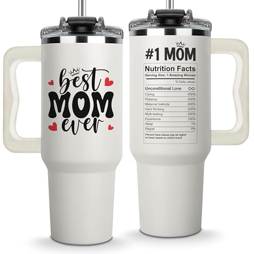 Vivulla68 Best Mom Ever Tumbler With Handle 40oz, Mommy Coffee Mug, Mama Tumblers, Momma Gift Ideas, Funny Birthday Present For Her, Cute Mother Day Gift Tumbler, Mom Cup