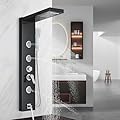 AlenArt Shower Panel Tower System, Multi Function Shower System with Body Jets, Handheld Sprayer, Rainfall Waterfall Shower Head and Tub Spout Stainless Steel Wall Mount Shower Panels Black