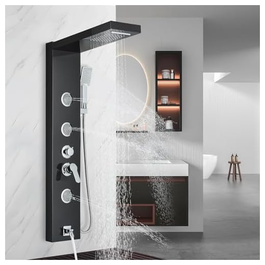 AlenArt - Sistema de torre de panel de ducha, sistema de ducha multifunción con chorros corporales, pulverizador de mano, cabezal de ducha de cascada de lluvia y boquilla de bañera, paneles de ducha