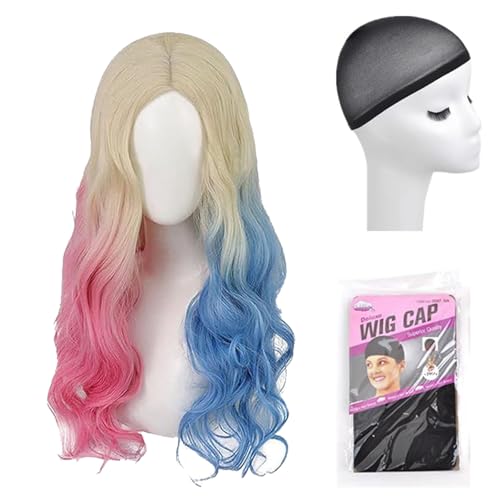 Damen Quinn PerüCke Halloween Cosplay: Blau/Pink Doppelter Schwanz Synthetische Lace-Front-PerüCke FüR MäDchen Karneval Cosplay Fasching Party