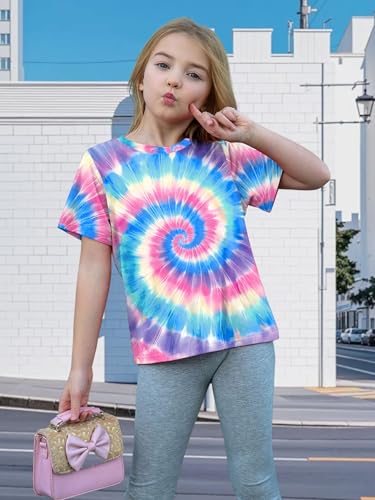 LAZYCHILD Kids Tie Dye Shirt Boys Girls Tie-Dye T-Shirt Neon Hippes Senior Shirts Tops Size 5-14 Years Age3
