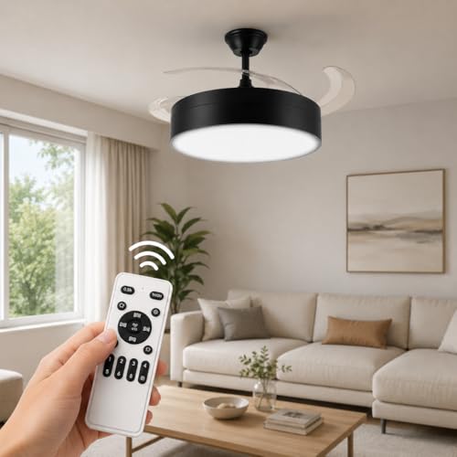 Miniatura 5 de M Ledme - Ventilador De Techo Con Luz Led Messe 72w Negro, Control Remoto, 6 Velocidades, Silencioso,4 Aspas Retráctiles, Función Verano-Invierno, Temporizador, 3 Tonalidades. Con App