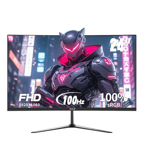 Image of ZZA 24 inch Curved Gaming Monitor - 1080p 100Hz VA, 1ms MPRT, 5ms GTG, 2800R Gentle Curve, FreeSync, Low Blue Light & Flicker-Free, 3-Side Frameless, HDMI VGA, VESA, for PC, Laptop, PS5, Mac & Home Office