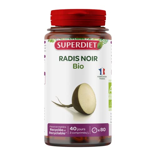 SUPERDIET - RADIS NOIR BIO - Phytothérapie - Fabrication française Hauts-de-France - 80 comprimés
