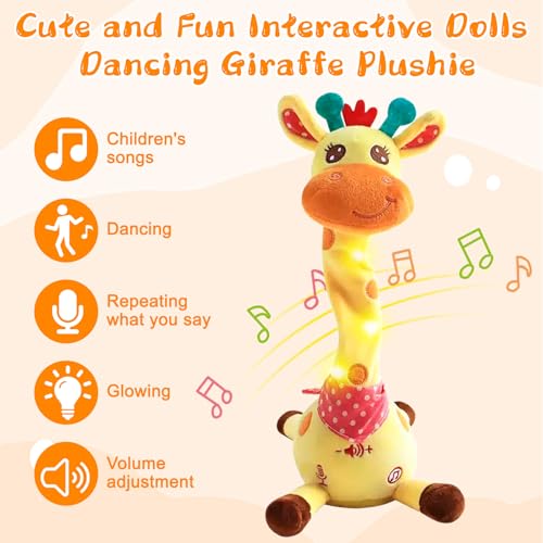 MeHoo Sprechender Giraffe, Tanzender Giraffe, Giraffe Spielzeug Nachsprechen, Singender Giraffe Plüschtier mit Lautstärkeregler Funktion, Licht Baby Plüsch Puppe Wiederholen Sie was Sie Sagen