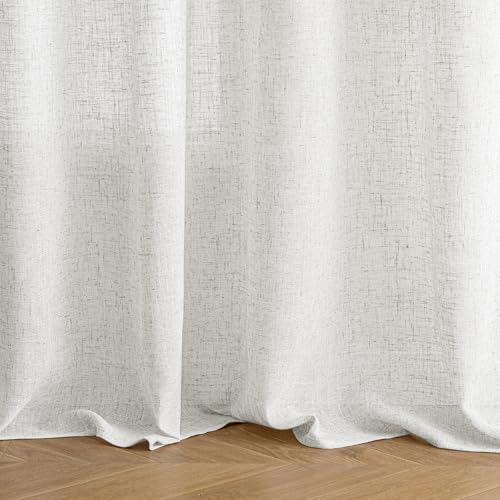 EMEMA Leinenvorhang Gardinen Vorhänge mit Ösen Reines Weiß 2er H225xB140cm – Ansicht 5