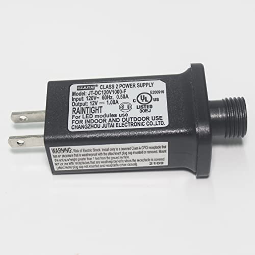 12V 1A Class 2 Power Supply, UL Listed LED Transformer Replacement for Christmas Tree, String Light, Fountain Lights, Inflatable Device (12V 1A)