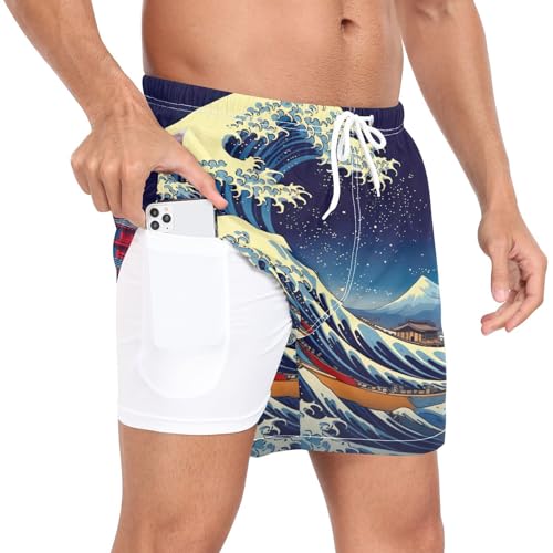 Great Wave Mens Swim Trunks, Quick Dry Mens Boardshorts, 4.7 Inches Inseam Mens Bathing Suits with Mesh Lining（805）4