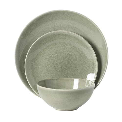Image of Gibson Elite Castle Peak Plates and Bowls Set, 12-Piece Dinnerware Set, Green Reactive Glaze Stoneware Dishes, Dinner Plates, Salad Plates & Cereal Bowls