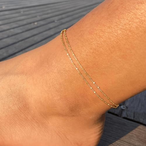 Image of Ritach Ankle Bracelets for Women - Silver /Gold Plated Stainless Steel Anklets for Women Waterproof Layered Cuban Link Figaro Chain Heart Anklets Set Summer Beach Jewelry Gifts