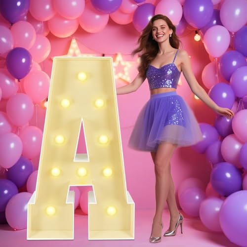 Marquee Light Up Letters: 4FT Large Decorative Signs for Party Decorations Baby Shower Birthday Wedding Engagement Anniversary 4 Feet Tall Pre-Cut DIY Foamboard Letter A - Easy to Assemble