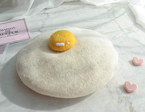 Manual Wool Egg Yolk Beret Lovely Gift for Winter Poached Egg Berets Cap Hat for Women Girls White3