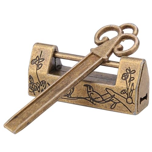 Mini Cadenas Traditionnel de Fleurs de Pie de Style Chinois ,Petite Clé de Serrure en Laiton Rétro Ouverte Horizontalement pour Meubles Vintage(Pie bronze)