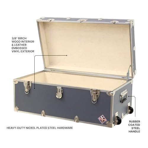 Image of Rhino Trunk & Case Large Essential Trunk With Wheels 32 inchx18 inchx14 inch, 1000+ lbs Capacity - Many Colors. Strong, USA Made Summer Camp Footlocker, and Secure College Dorm Storage Chest