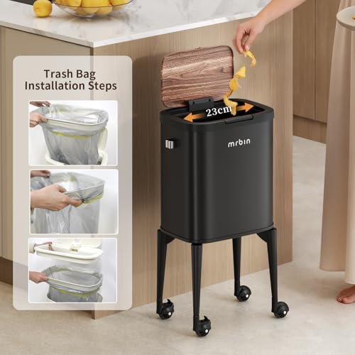 Caneca de basura de metal MRBIN 23 L con tapa y ruedas negra miniatura 6