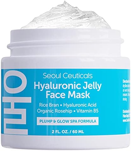 Korean Skin Care Hyaluronic Acid Jelly Mask – Korean Face Mask Skincare K Beauty Face Masks Contains Rice Bran + Rosehip + Vitamin B5 – Anti Aging Spa Hydro Gel Face Mask for Plump Glowing Skin 2oz