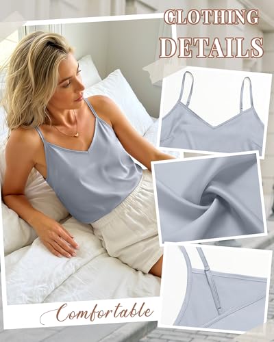 Image of 3 Pack Women's Silk Satin Camisoles V Neck Tank Tops | 95% Polyester, 5% Spandex, Adjustable Spaghetti Strap, Loose Blouse, Daily Wear, Sleeveless, Classic V Neck