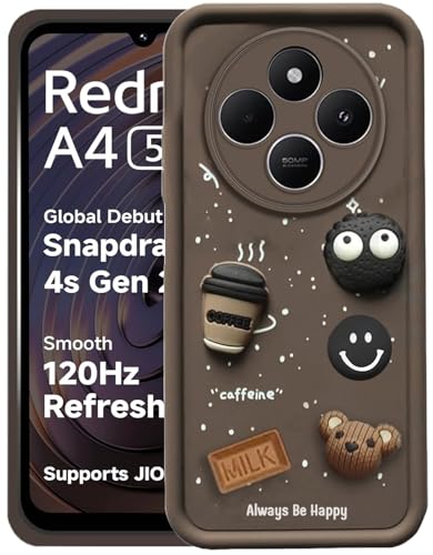 Image of GoldKart Back Case Cover Compatible for Redmi A4 5G | Poco C75 5G | Redmi 14C 5G | Cute Fun Cartoon 3D Ball Coffee Silicone Case | Full Body Protection Back Cover - Brown