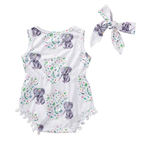 CCSDR Toddler Baby Cute Dumbo Romper Girls Floral Print Sleeveless Tassel Hem Jumpsuit Outfits Green
