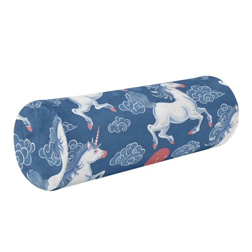 miaozhen Cute Unicorns Blue Cervical Neck Support Pillow Bolster Pillow for Legs Massage Table almohada Cervical para dormir 5.5''x17''