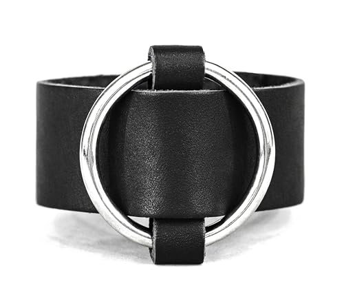 wide Leather cuff bracelet with o-ring for men or women, Handmade UA 3612